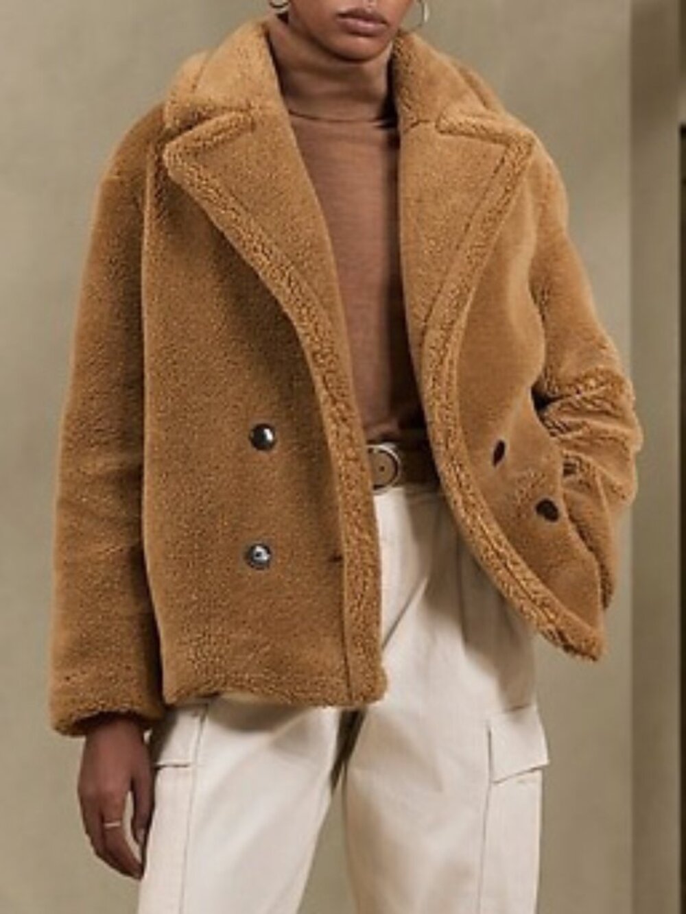 New Banana Republic Oversized Teddy Faux Fur Coat Camel XL $190